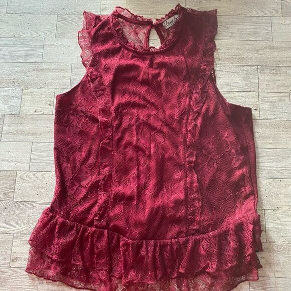 Crave Fame, Burgundy Lace, Ruffled Tank Top - Picture 2 of 12